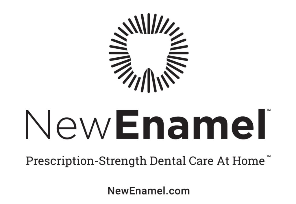 newenamel.com logo of tooth with lines coming out and wording