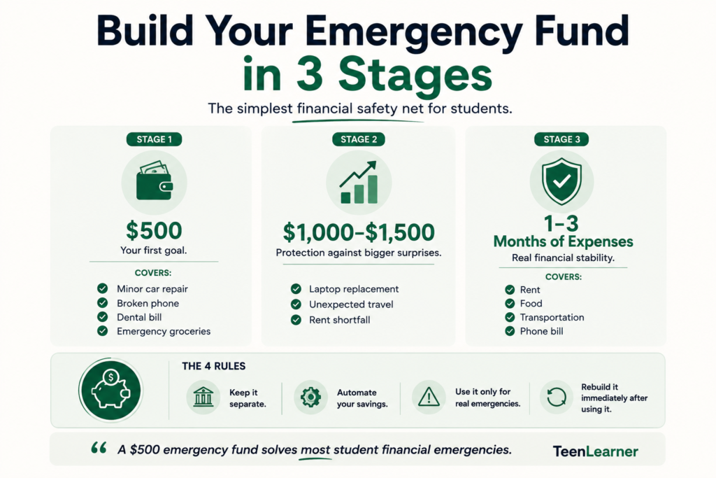 How to Build an Emergency Fund as a Student 2 3 stages of an emergency fund visual