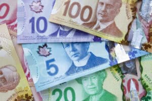 Canadian dollar bills. a hundred dolalr bill, ten dollar bill, five dollar bill, twenty dollar bill
