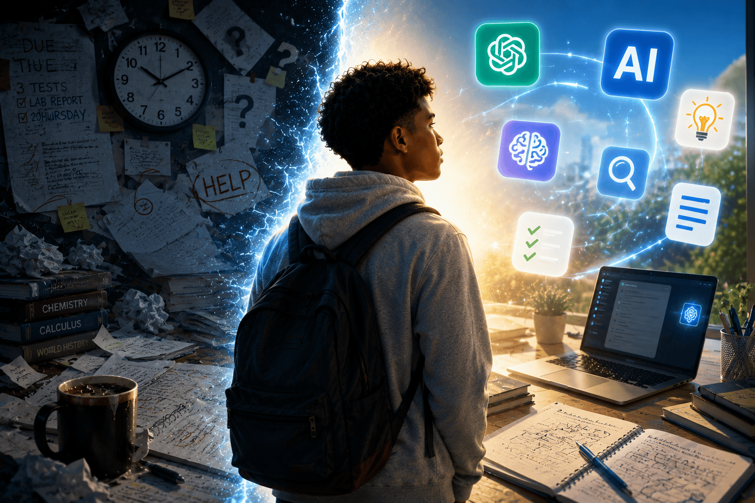 How to Use AI For School Without Cheating 1 Teen learner studying AI, technology, and digital tools for education.