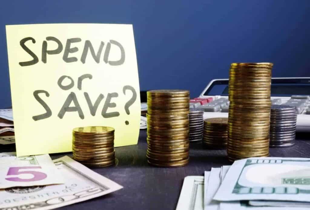Question of spend or save with coins and a calculator for Teenage money management tips