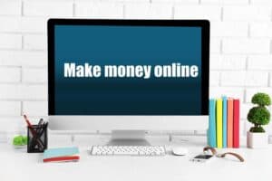 Computer screen displaying 'Make money online' for student earning tips.